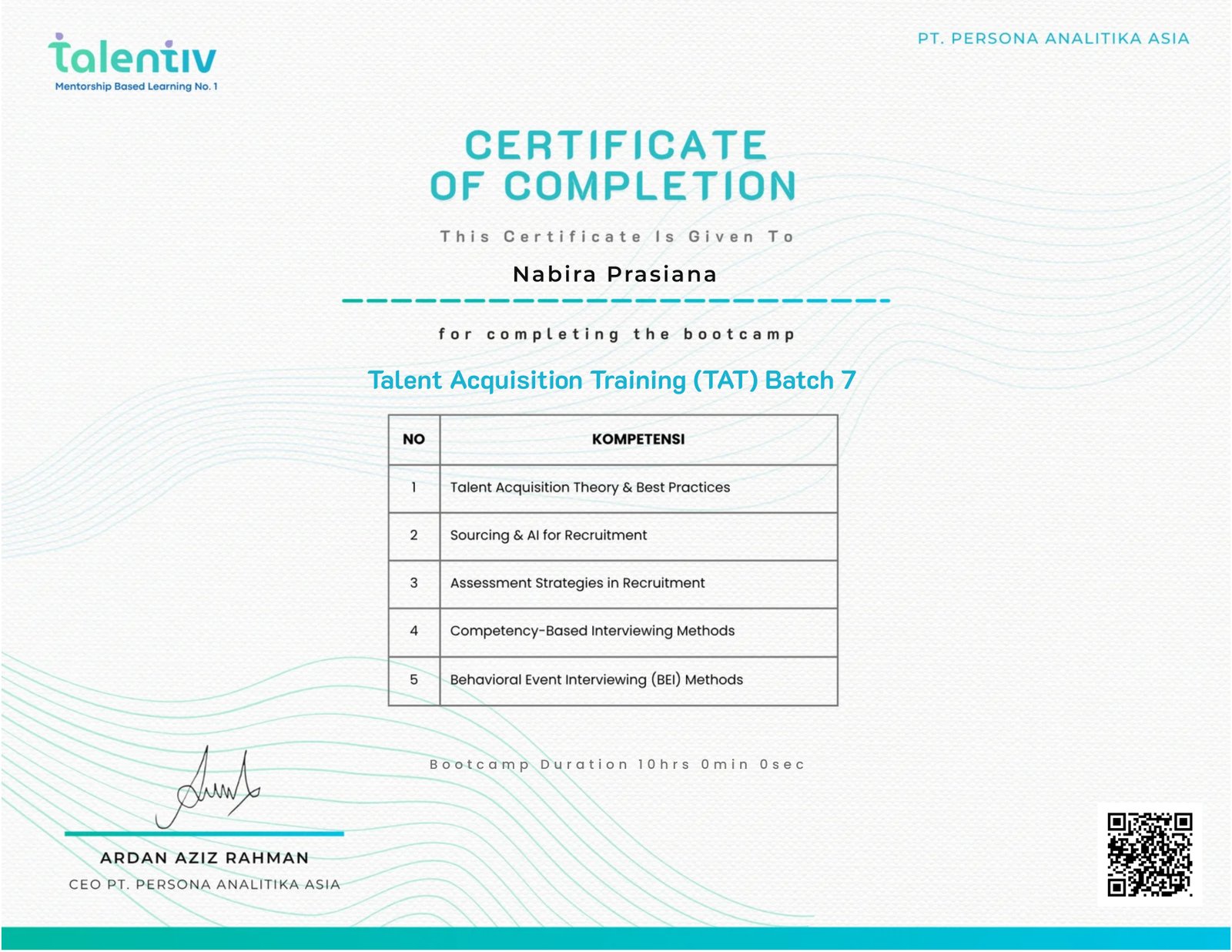 Talent Acquisition Training (TAT) Batch 7